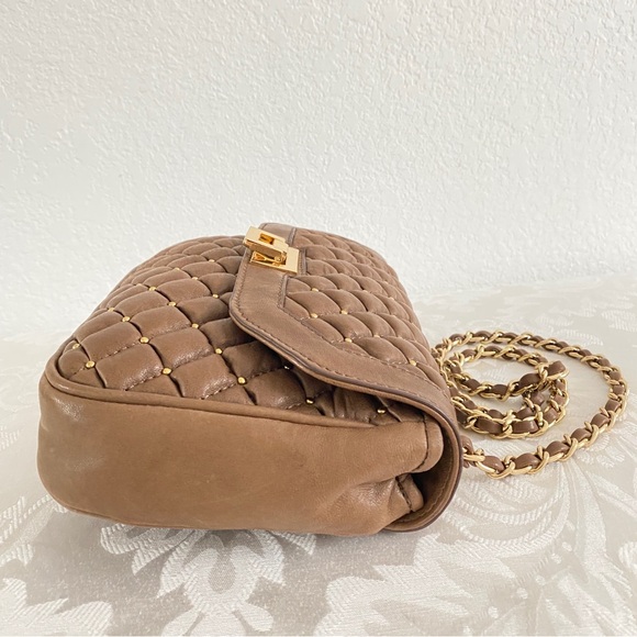 Treesje brown Quilted Gold Studded flap chain strap Crossbody Bag - Picture 5 of 14